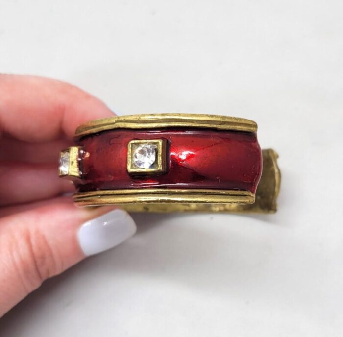 vintage 1980s signed gerard yosca red enamel and clear rhinestone cuff bracelet 5005