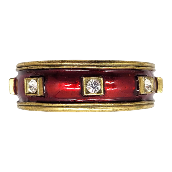 vintage 1980s signed gerard yosca red enamel and clear rhinestone cuff bracelet 5192