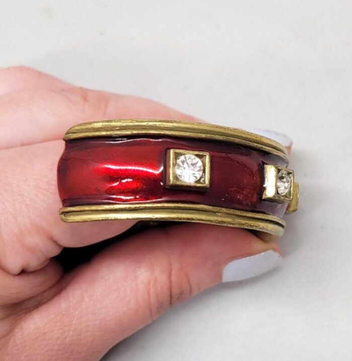 vintage 1980s signed gerard yosca red enamel and clear rhinestone cuff bracelet 8719