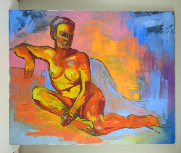 vintage 1990 fauvist nude female figure painting 5140