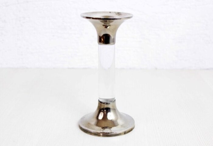 vintage acrylic glass and silver metal candlestick 1970s 1