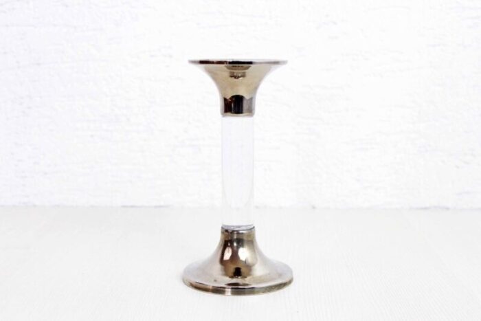 vintage acrylic glass and silver metal candlestick 1970s 7