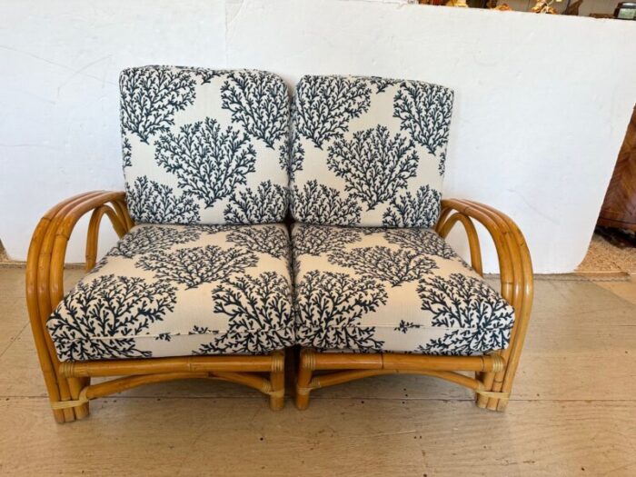 vintage bamboo club chairs or loveseat with new upholstery a pair 4617