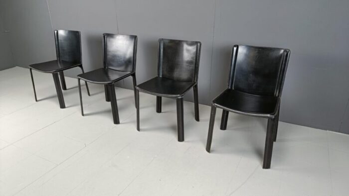 vintage black leather dining chairs frpm cidue 1980s set of 4 3048