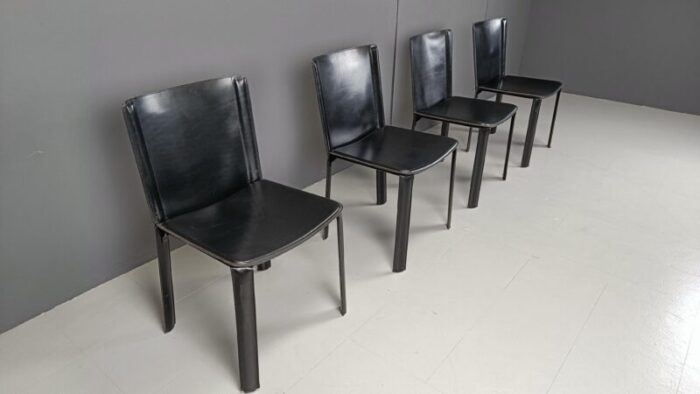 vintage black leather dining chairs frpm cidue 1980s set of 4 4924