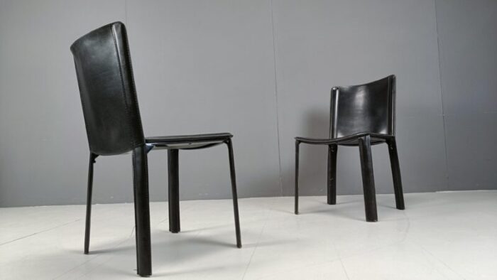 vintage black leather dining chairs frpm cidue 1980s set of 4 5130