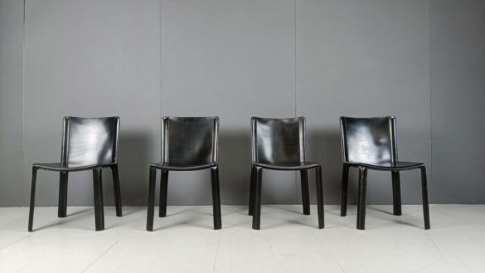 vintage black leather dining chairs frpm cidue 1980s set of 4 5430