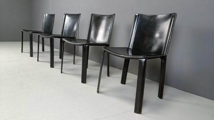 vintage black leather dining chairs frpm cidue 1980s set of 4 5848