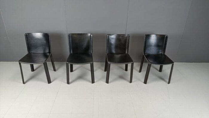 vintage black leather dining chairs frpm cidue 1980s set of 4 5951