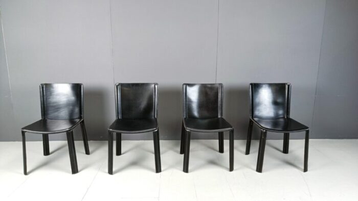 vintage black leather dining chairs frpm cidue 1980s set of 4 7427