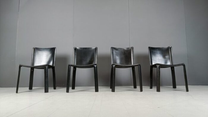 vintage black leather dining chairs frpm cidue 1980s set of 4 9412