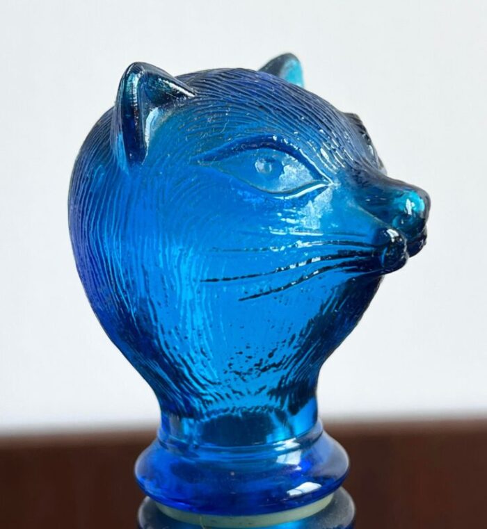 vintage blue empoli italian blue glass cat decanter bottle 1640