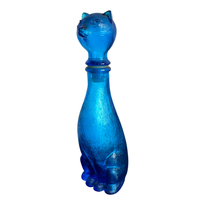 vintage blue empoli italian blue glass cat decanter bottle 1744