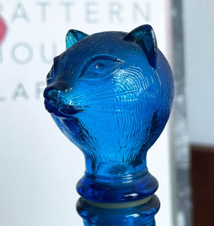 vintage blue empoli italian blue glass cat decanter bottle 2053