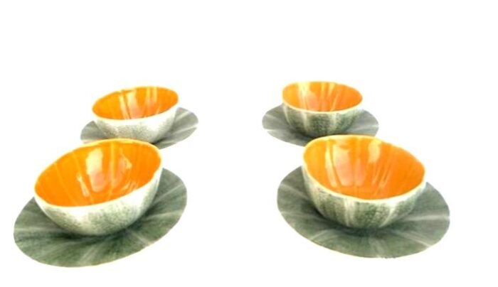 vintage bordallo pinheiro cantaloupe bowls and plates set of 8 3733