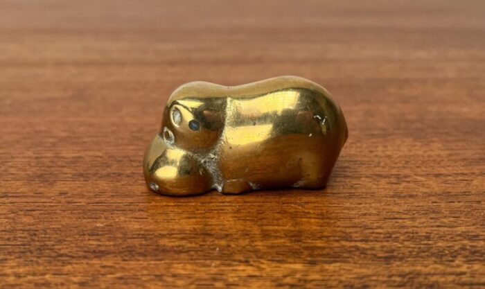 vintage brass hippo figurine 1970s 3646