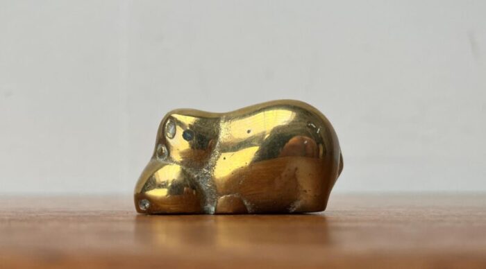 vintage brass hippo figurine 1970s 8922