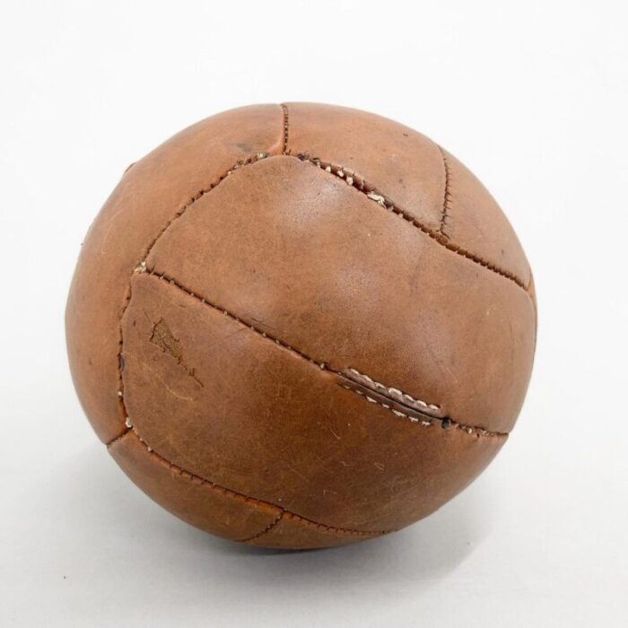 vintage brown leather medicine ball 1930s 5