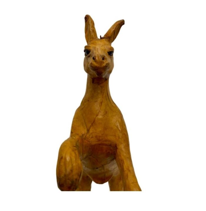 vintage brown leather wrapped kangaroo statue 6888