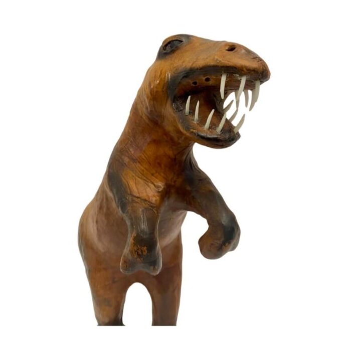 vintage brown leather wrapped t rex dinosaur statue 5041