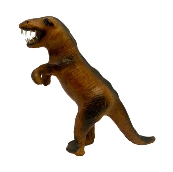 vintage brown leather wrapped t rex dinosaur statue 5707