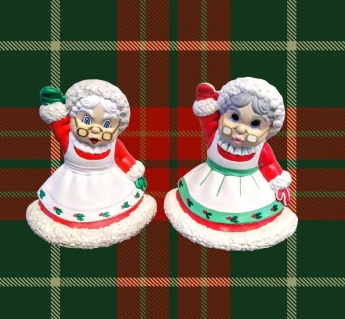 vintage ceramic large christmas grannies mrs clause red white statues a pair 2255