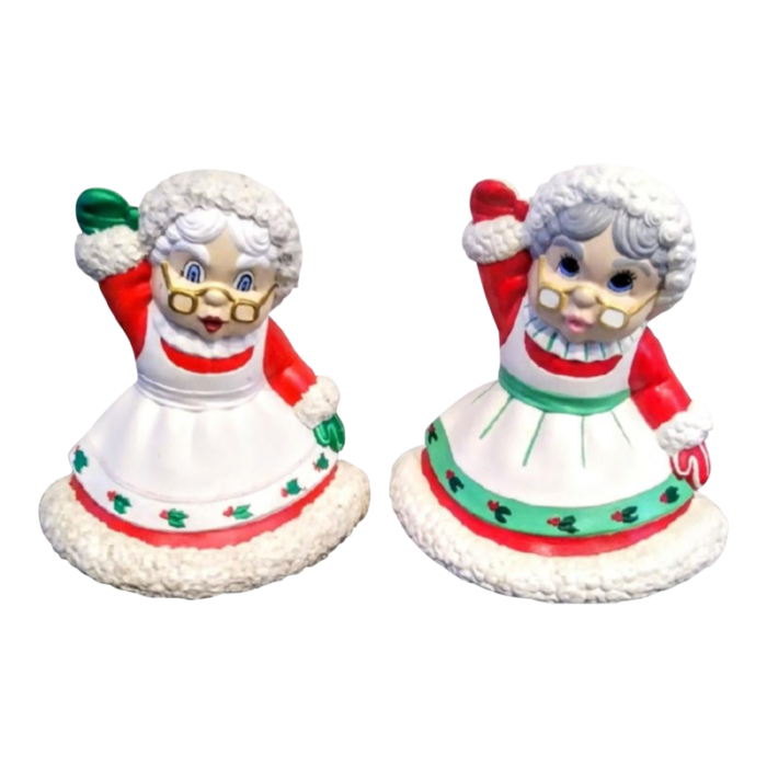 vintage ceramic large christmas grannies mrs clause red white statues a pair 7408