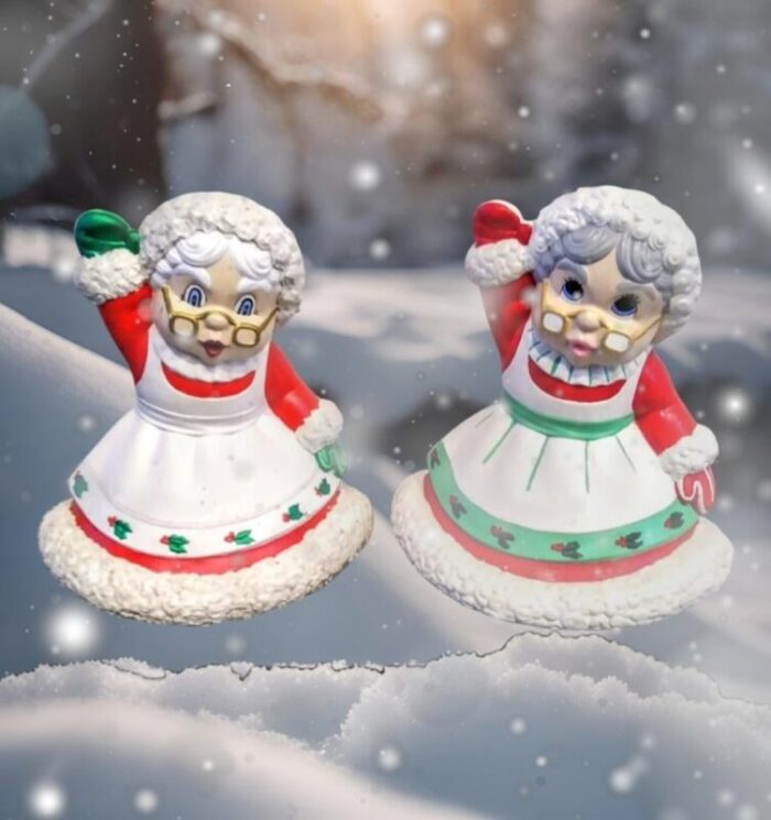 vintage ceramic large christmas grannies mrs clause red white statues a pair 8092