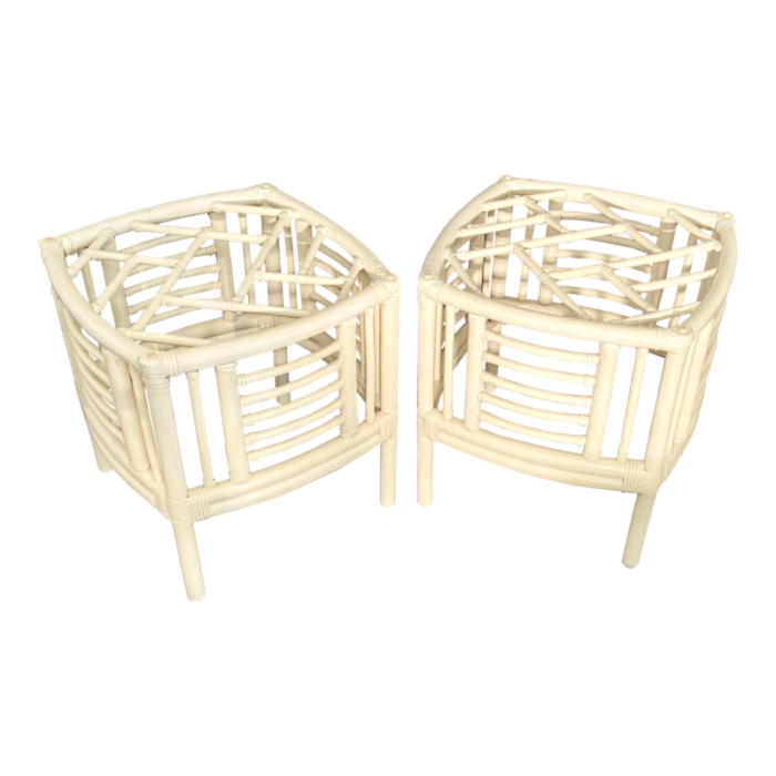 vintage chinese chippendale chinoiserie bamboo and wicker side tables a pair 6321