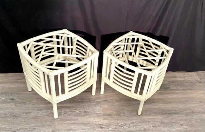 vintage chinese chippendale chinoiserie bamboo and wicker side tables a pair 6685