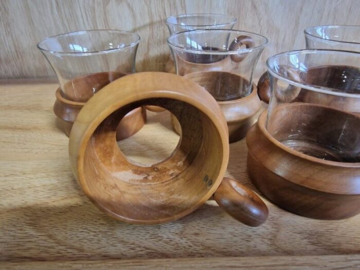 vintage cups in teak set of 6 3