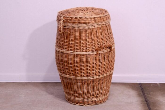 vintage czechoslovakiam wicker laundry basket 1970s 1503