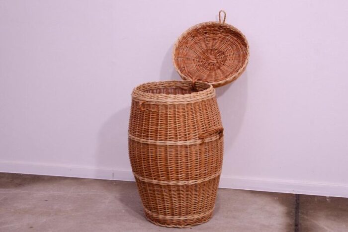 vintage czechoslovakiam wicker laundry basket 1970s 5058