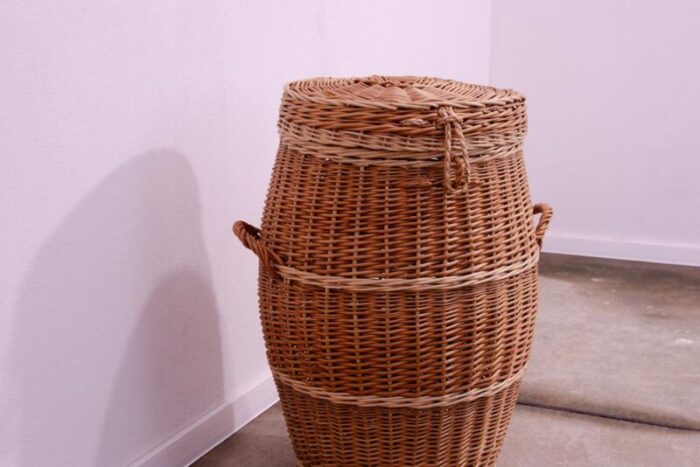 vintage czechoslovakiam wicker laundry basket 1970s 5347