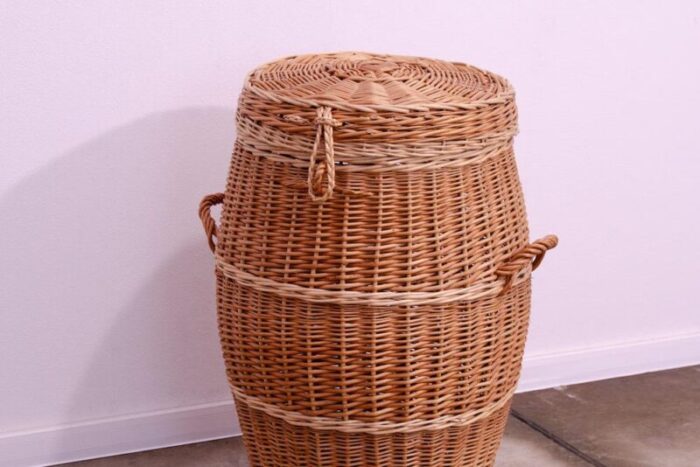 vintage czechoslovakiam wicker laundry basket 1970s 6474