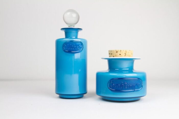 vintage danish blue palet glass jars by michael bang for holmegaard 1960s set of 2 1