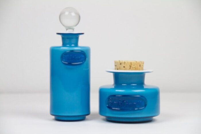 vintage danish blue palet glass jars by michael bang for holmegaard 1960s set of 2 12