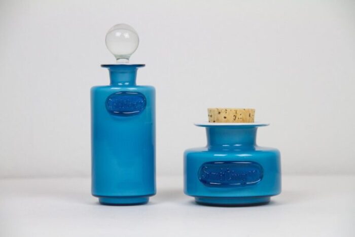 vintage danish blue palet glass jars by michael bang for holmegaard 1960s set of 2 13