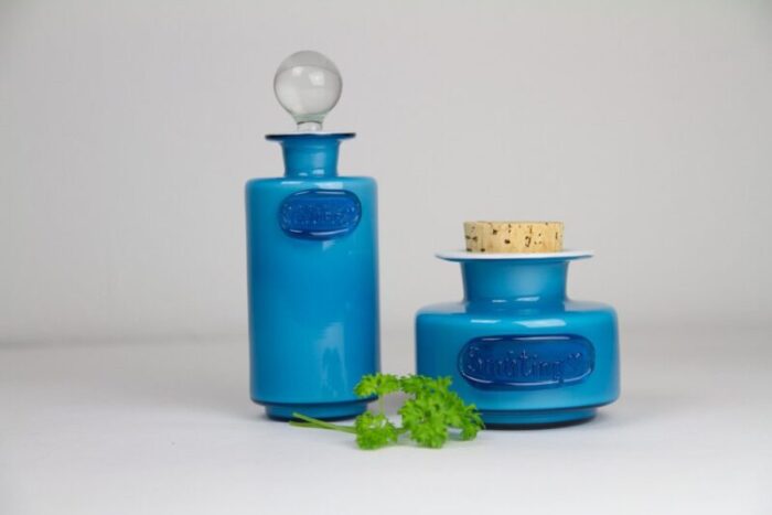 vintage danish blue palet glass jars by michael bang for holmegaard 1960s set of 2 16