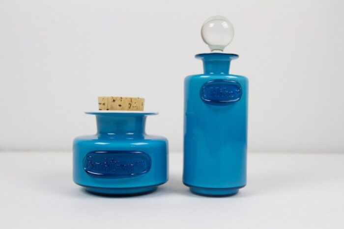 vintage danish blue palet glass jars by michael bang for holmegaard 1960s set of 2 2