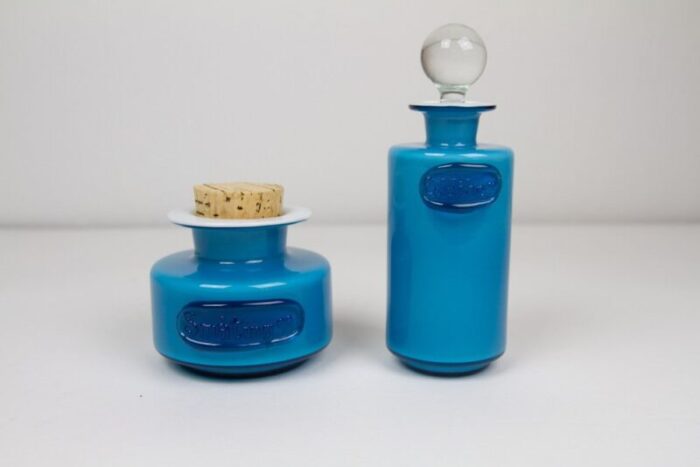 vintage danish blue palet glass jars by michael bang for holmegaard 1960s set of 2 3