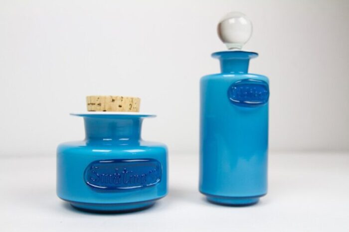 vintage danish blue palet glass jars by michael bang for holmegaard 1960s set of 2 4