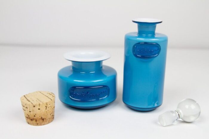 vintage danish blue palet glass jars by michael bang for holmegaard 1960s set of 2 6