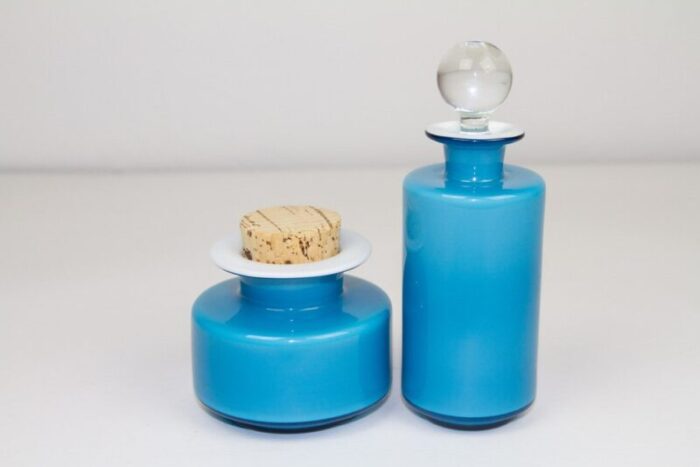 vintage danish blue palet glass jars by michael bang for holmegaard 1960s set of 2 8