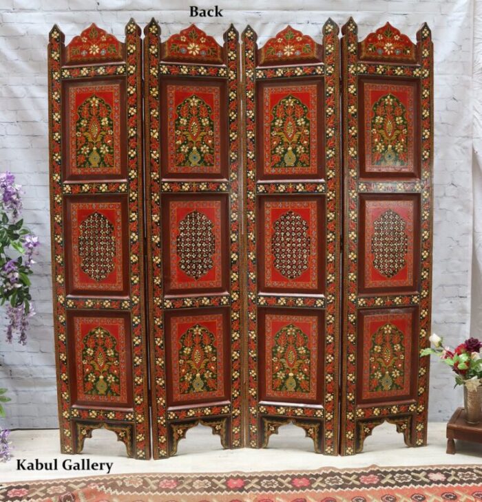 vintage double sided hand painted room divider in teak 1980s 2