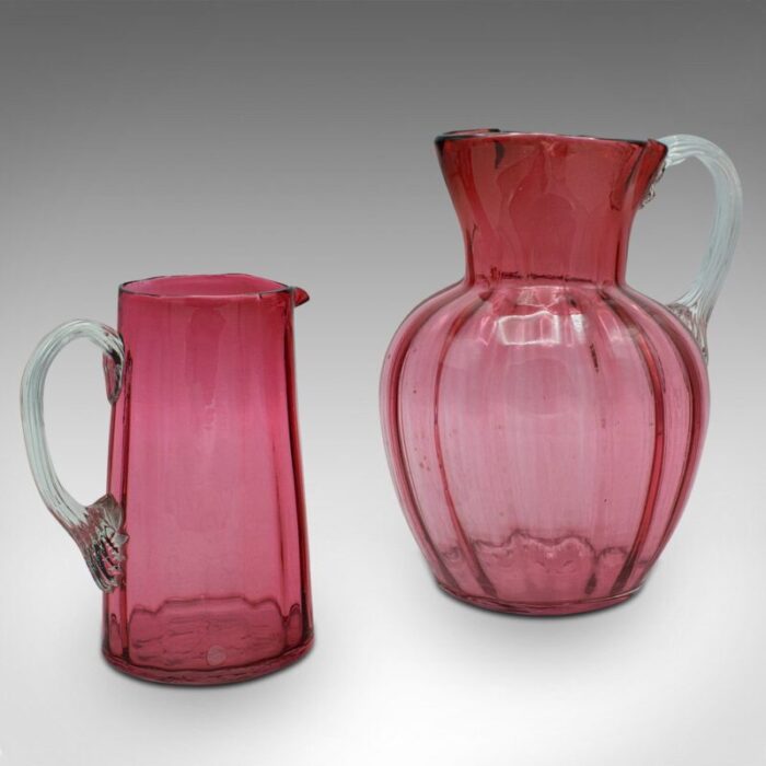 vintage english cordial mixer set in hand blown cranberry glass 1930s set of 2 1