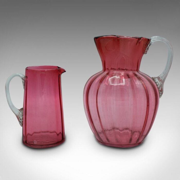 vintage english cordial mixer set in hand blown cranberry glass 1930s set of 2 2