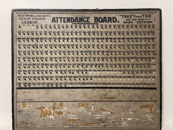 vintage epworth league attendance board wood and paint original condition 5129