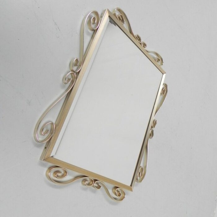 vintage faceted mirror in aluminum frame 1950s 10