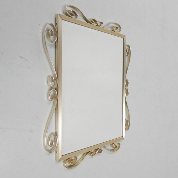 vintage faceted mirror in aluminum frame 1950s 16